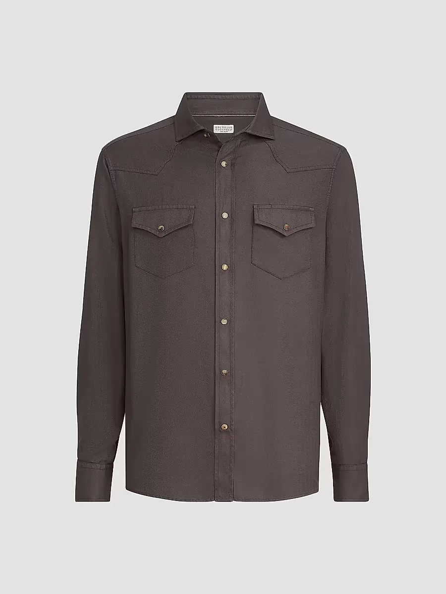 Garment Dyed Easy Fit Western Shirt in Cotton Chevron