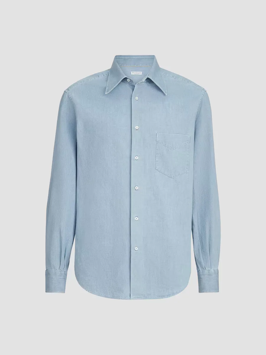Lightweight Denim Shirt with Italian Collar by Brunello Cucinelli