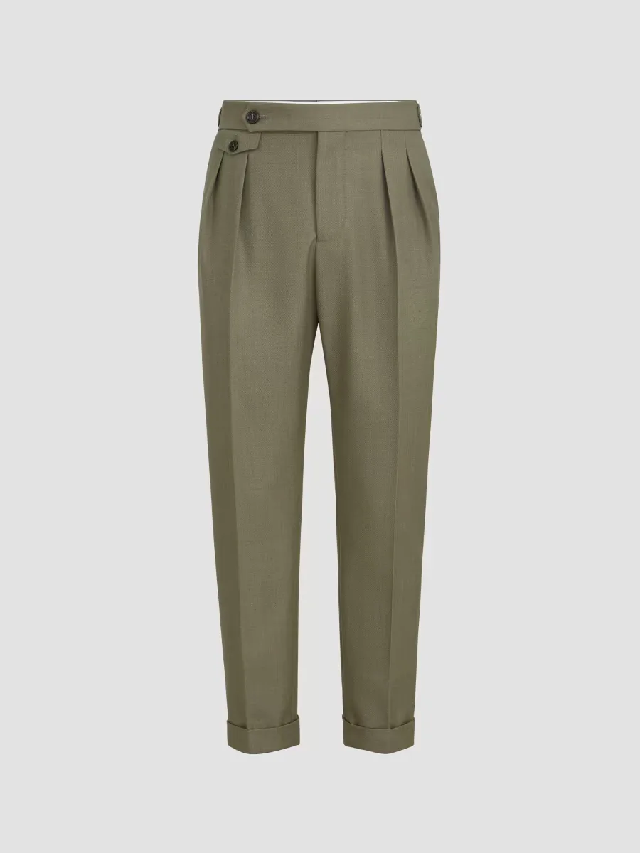 Virgin Wool Diagonal Trousers with Reversed Double Pleats by Brunello Cucinelli