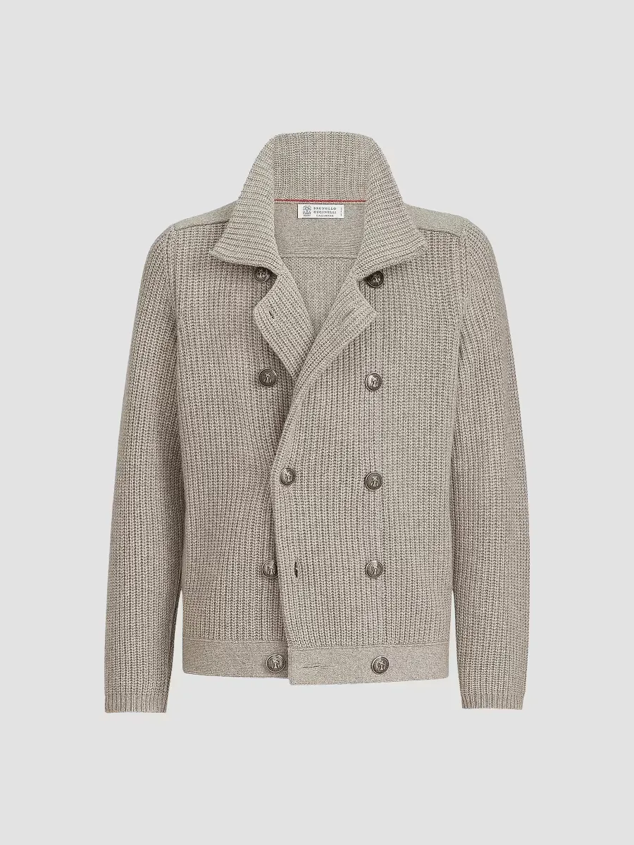 Cashmere Half English Rib Mariner Cardigan by Brunello Cucinelli
