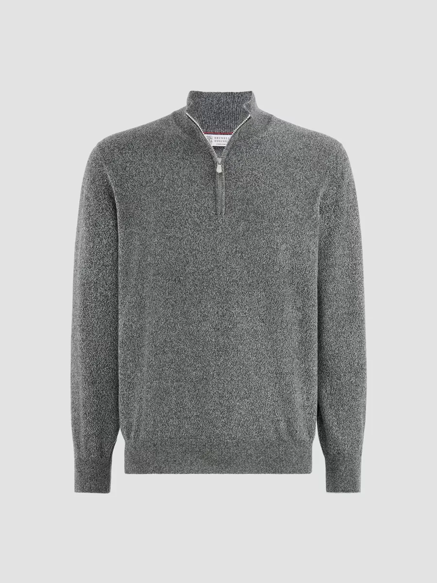 Moulin Cashmere Sweater with Half Zip by Brunello Cucinelli