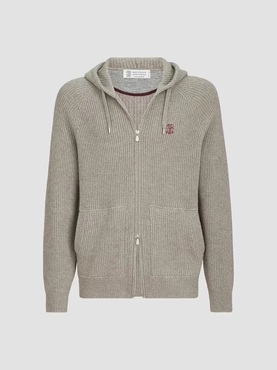 Cashmere English Rib Hooded Knit Sweatshirt by Brunello Cucinelli