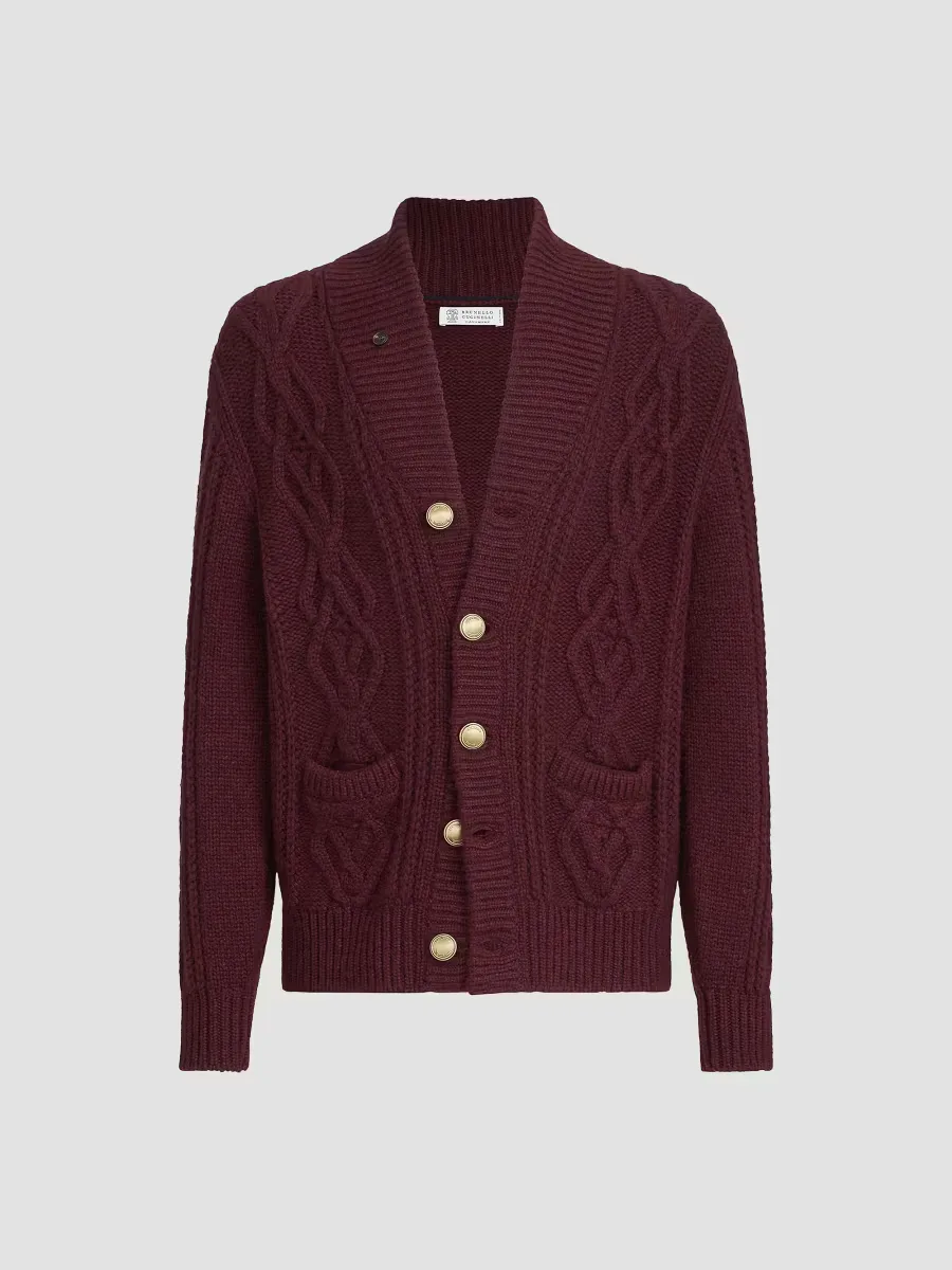 Cashmere Feather Yarn Cable Knit Cardigan