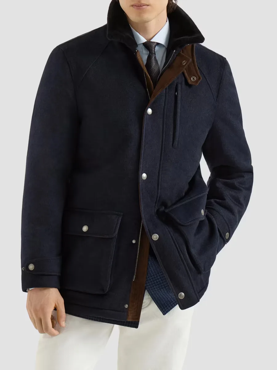 Bonded Cashmere Beaver Cloth Field Jacket by Brunello Cucinelli