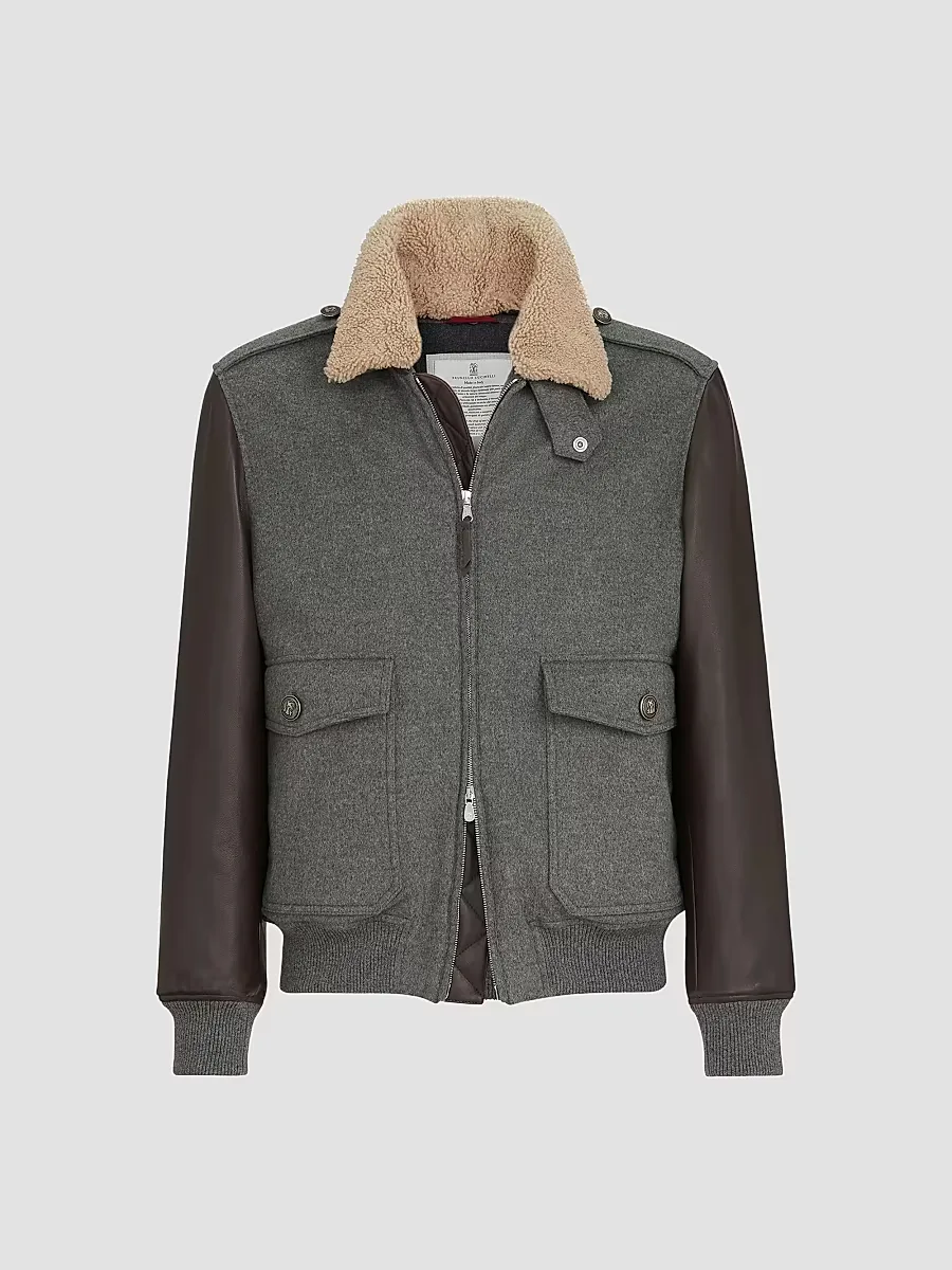 Bonded Cashmere Beaver Cloth and Nappa Leather Bomber Jacket