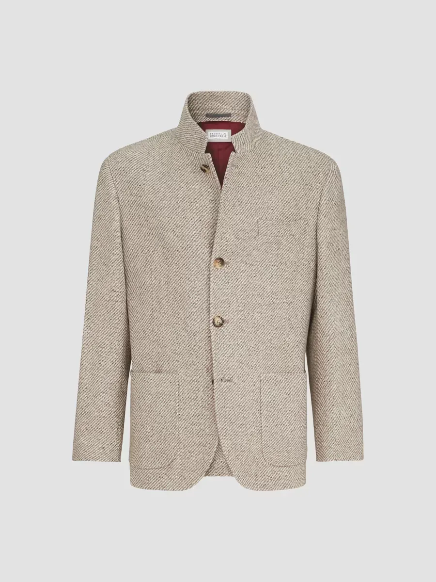 Cashmere and Silk Diagonal Outerwear Blazer with Patch Pockets by Brunello Cucinelli