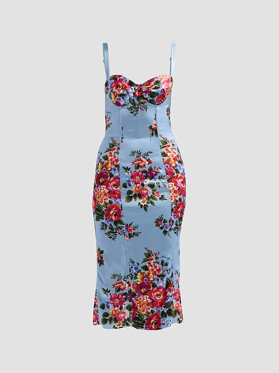 Floral Satin Midi-Dress by Dolce & Gabbana