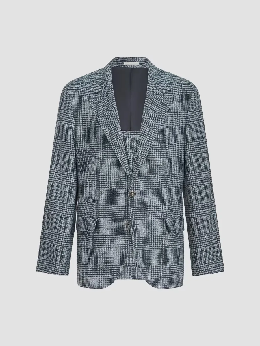Comfort Wool and Cashmere Prince of Wales Flannel Deconstructed Blazer by Brunello Cucinelli