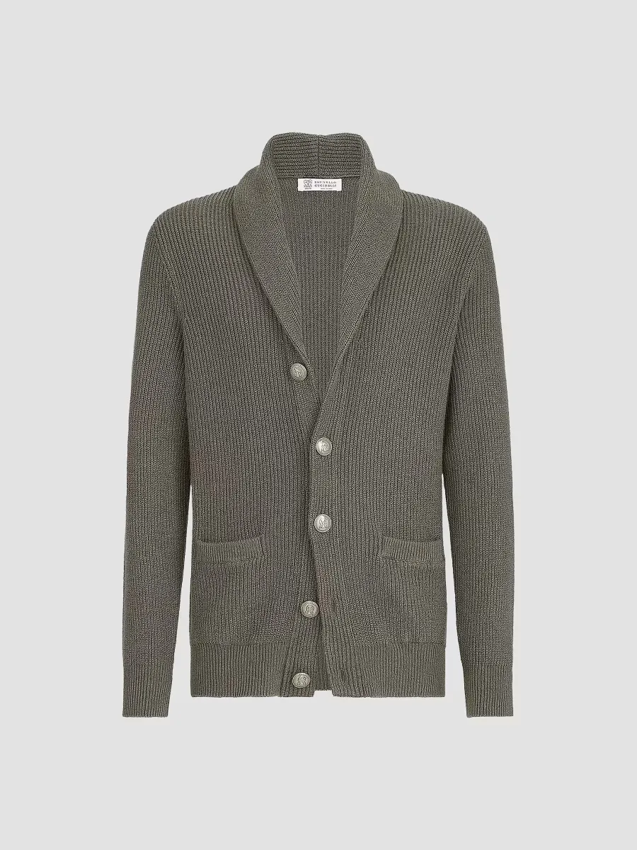 Malfil Cotton English Rib Cardigan by Brunello Cucinelli