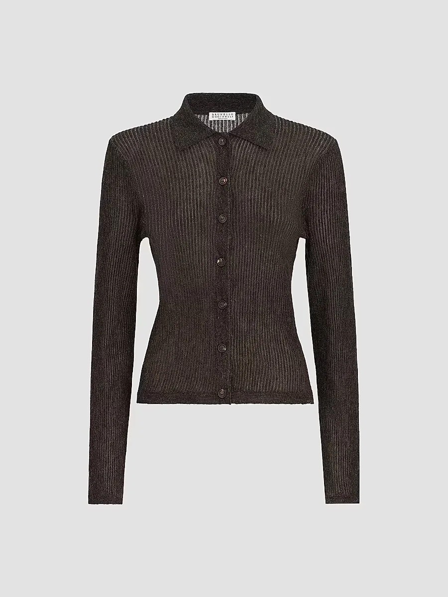 Sparkling Silk, Alpaca and Wool Rib Knit Cardigan