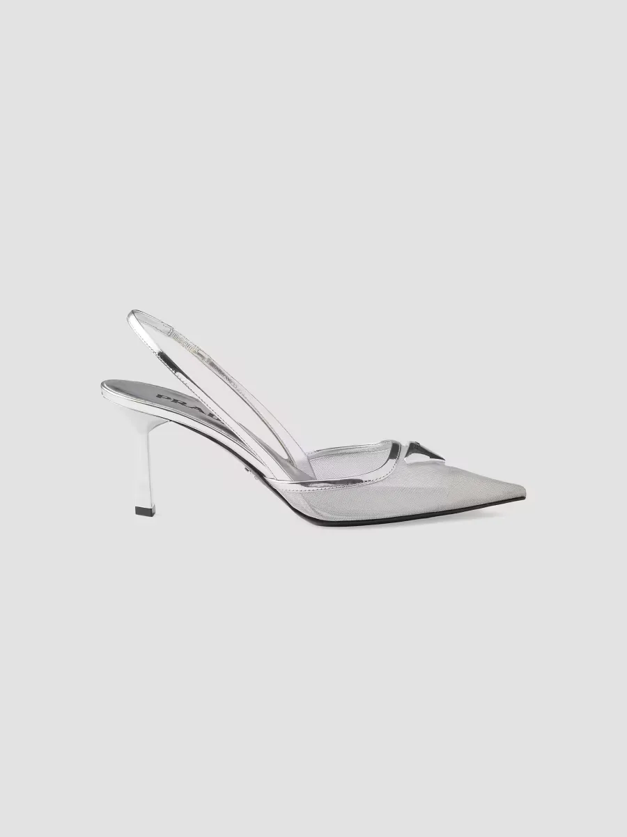 Mesh Fabric Slingback Pumps