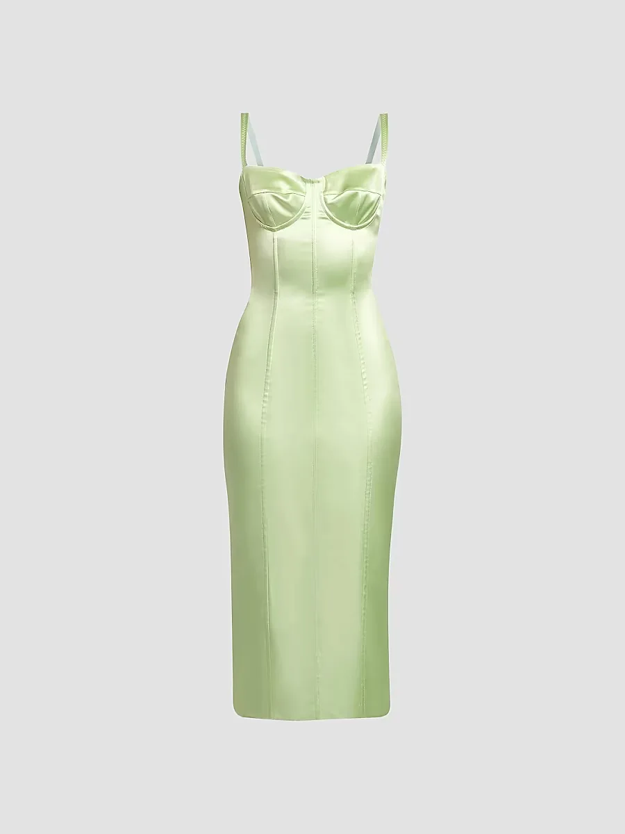 Satin Corseted Midi-Dress