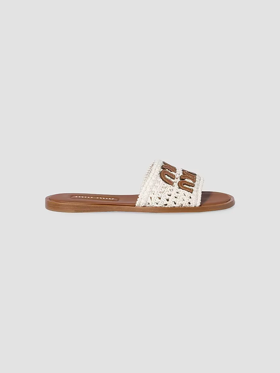 Crochet and Leather Flat Slides by Miu Miu