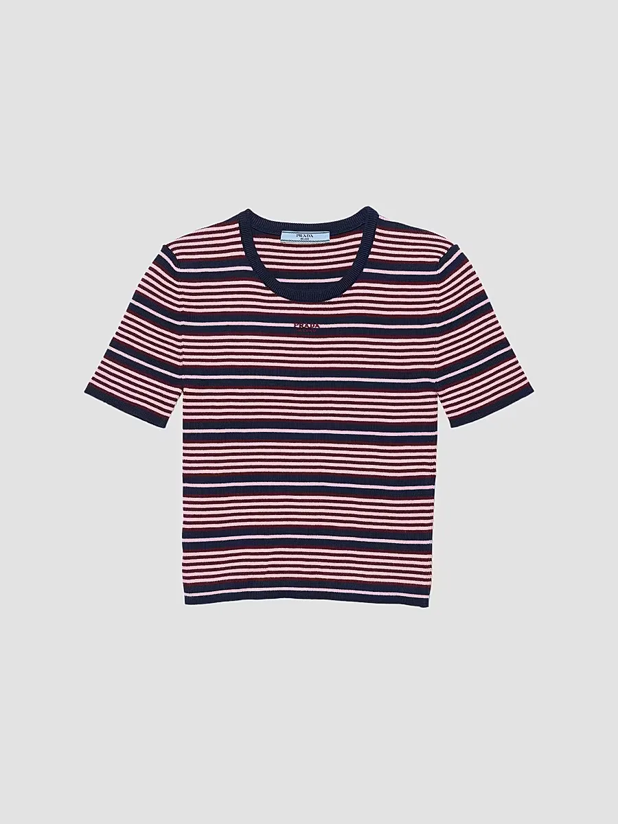 Short-Sleeved Striped Cotton Sweater by Prada