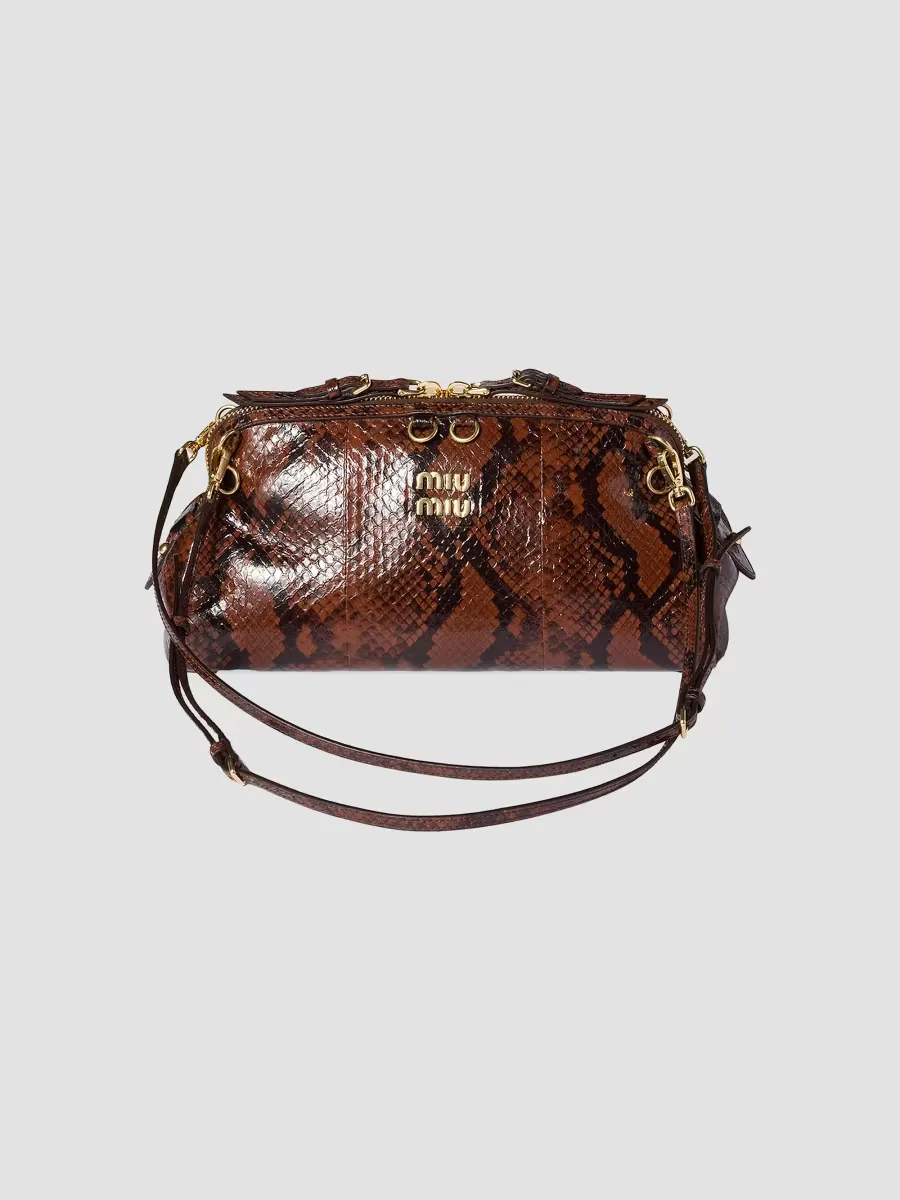 Python-Print Ayers Leather Clutch by Miu Miu
