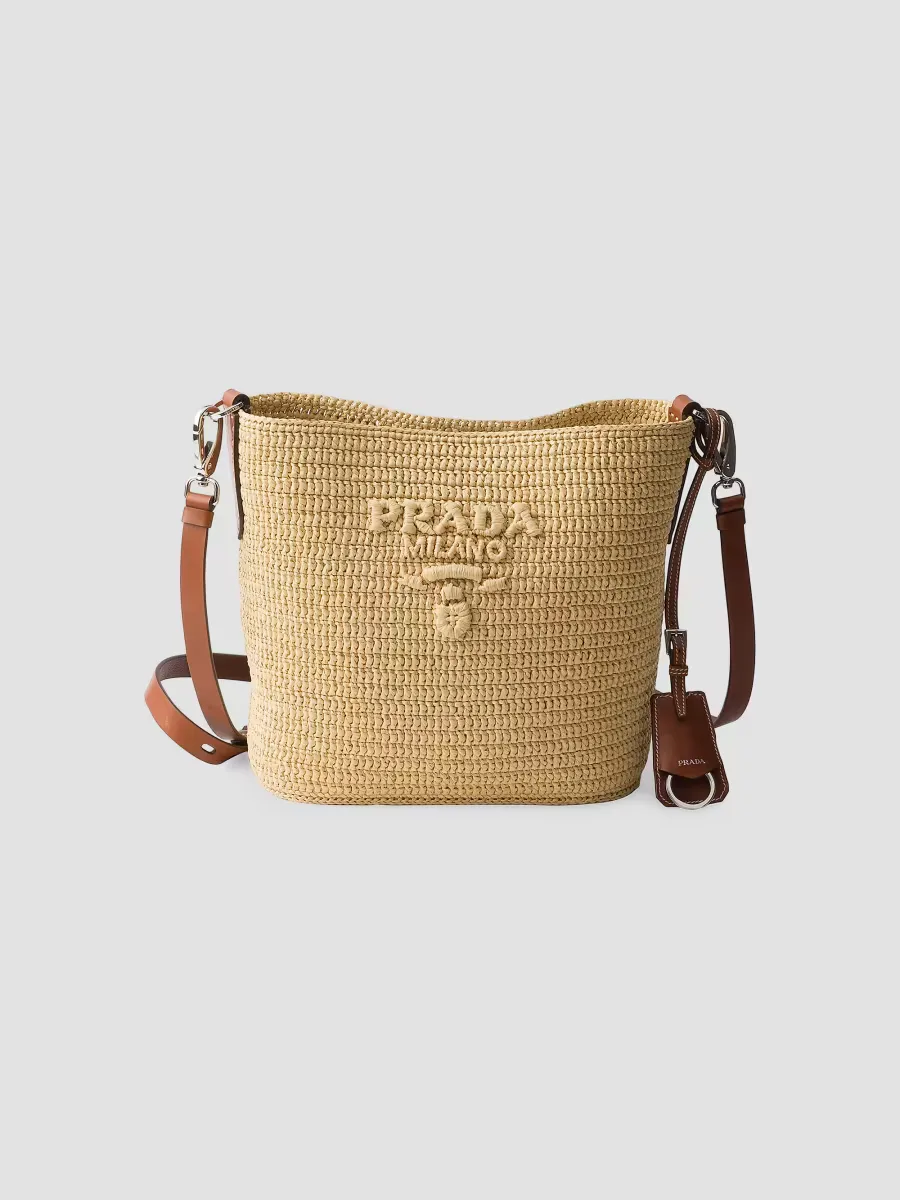 Small Crochet and Leather Bucket Bag by Prada