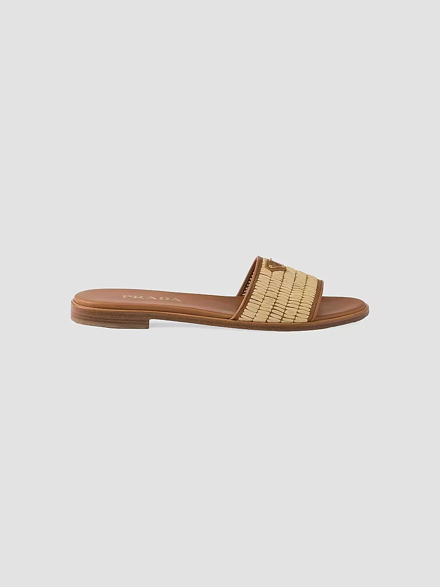 Leather and Crochet Slides by Prada