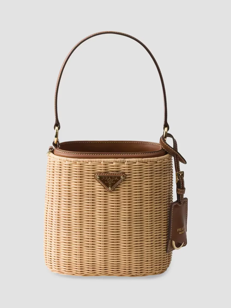 Wicker and Leather Bucket Bag by Prada