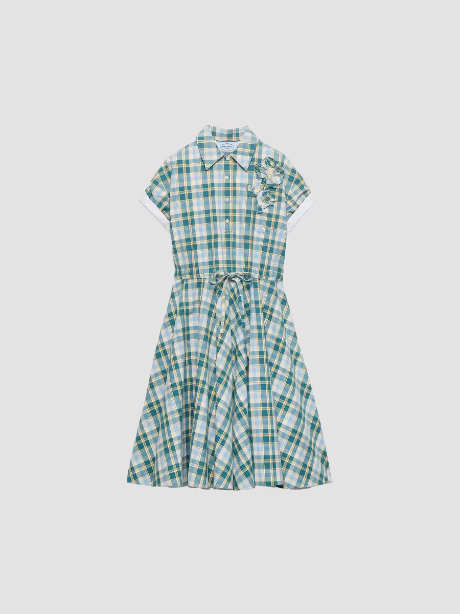 Embroidered Checked Cotton Dress by Prada