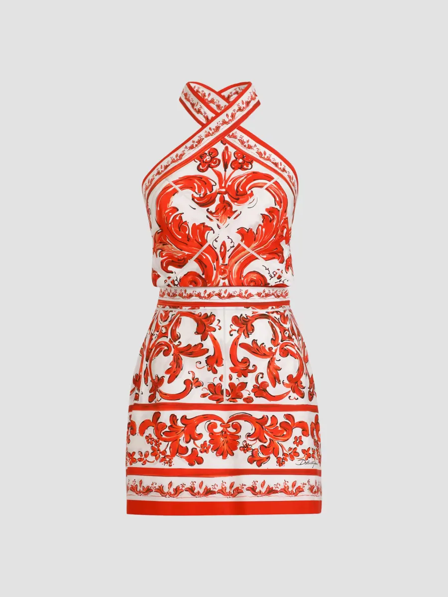 Majolica Cotton Poplin Mini Dress by Dolce & Gabbana