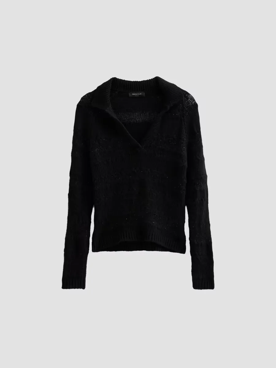 Platinum Johnny Collar Wool-Silk Blend Polo Sweater by Fabiana Filippi