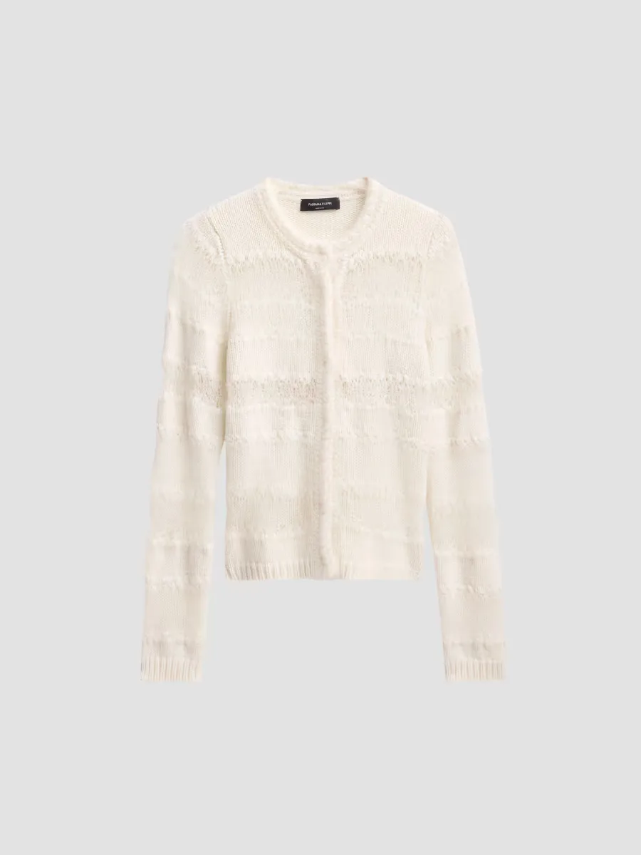 Platinum Striped Virgin Wool-Blend Cardigan by Fabiana Filippi