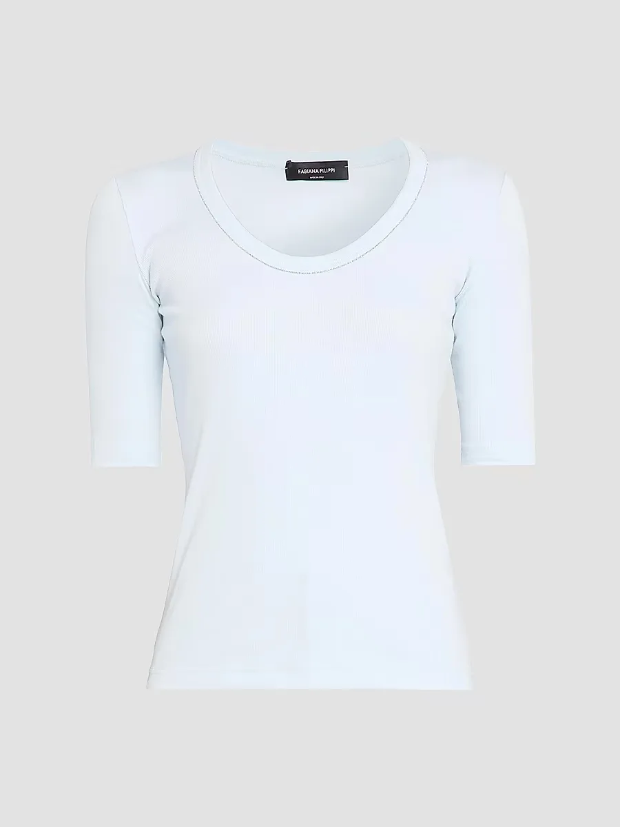 Jersey Cotton U-Neck T-Shirt by Fabiana Filippi
