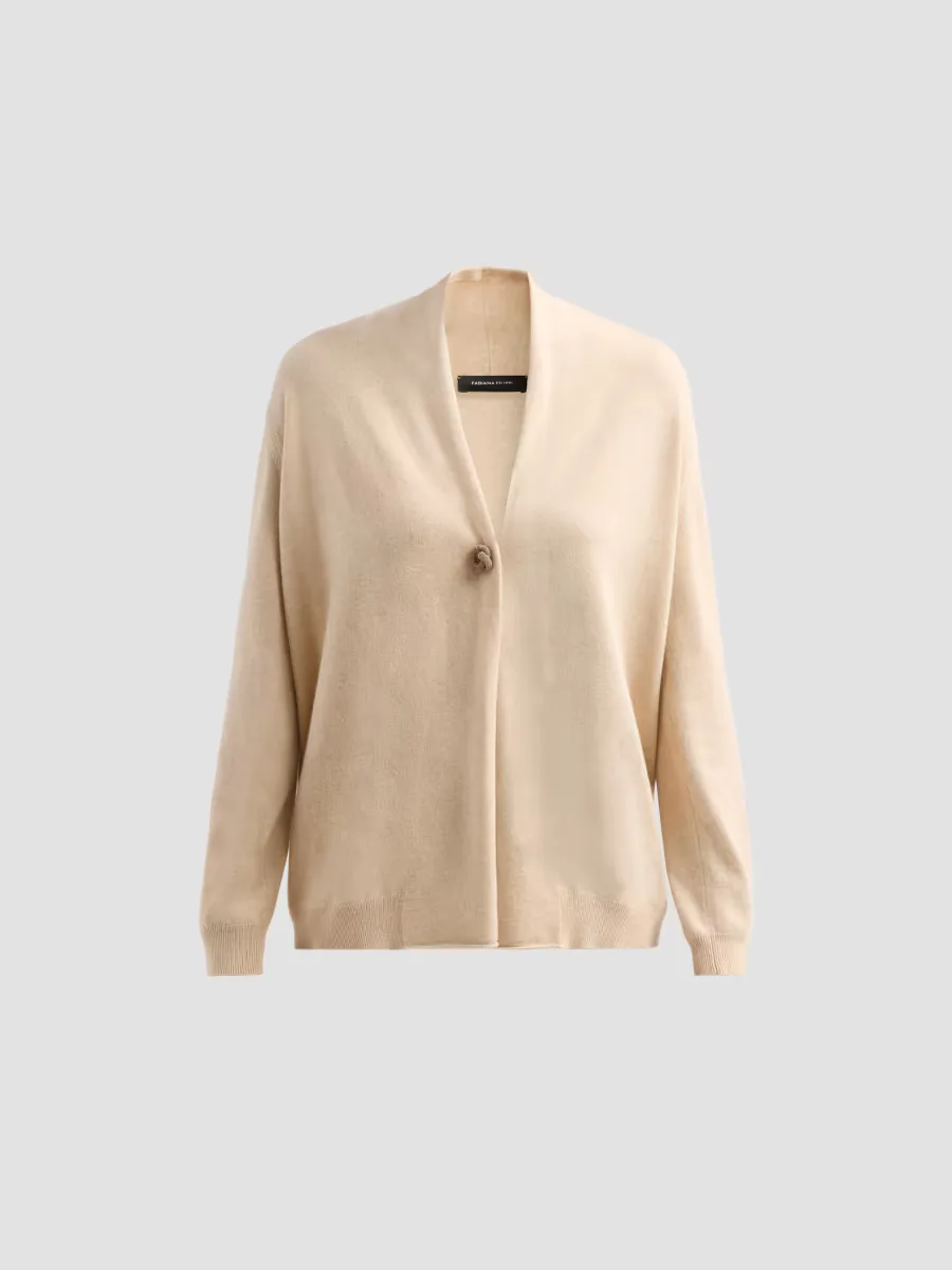 Platinum Virgin Wool-Blend Cardigan by Fabiana Filippi