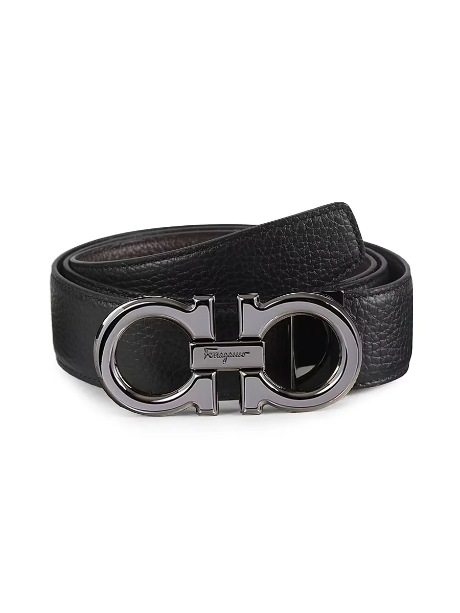 Double Gancini Buckle Adjustable Cut-to-Size Reversible Belt by Ferragamo