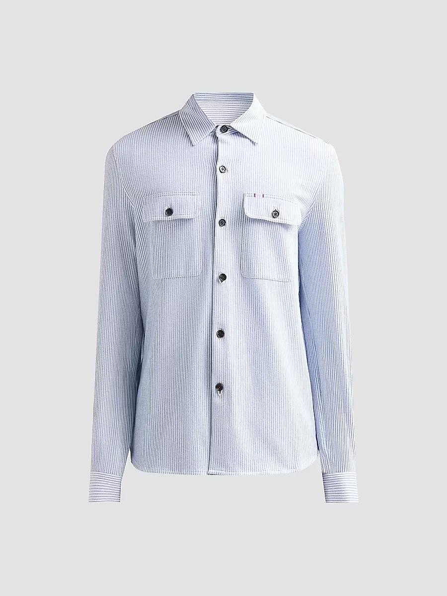 Striped Seersucker Linen-Blend Overshirt by Isaia