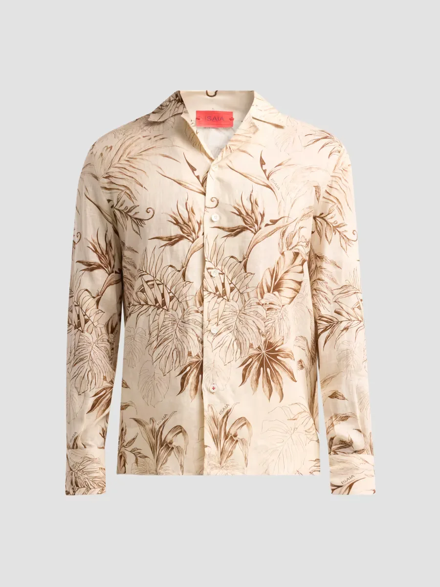 Palm-Print Linen Camp Shirt by Isaia
