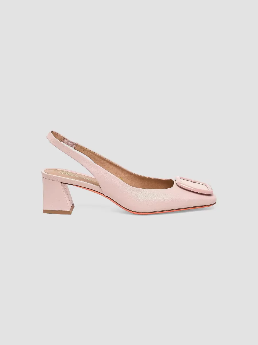 Lemon 50MM Buckle-Detailed Leather Slingback Pumps by Santoni