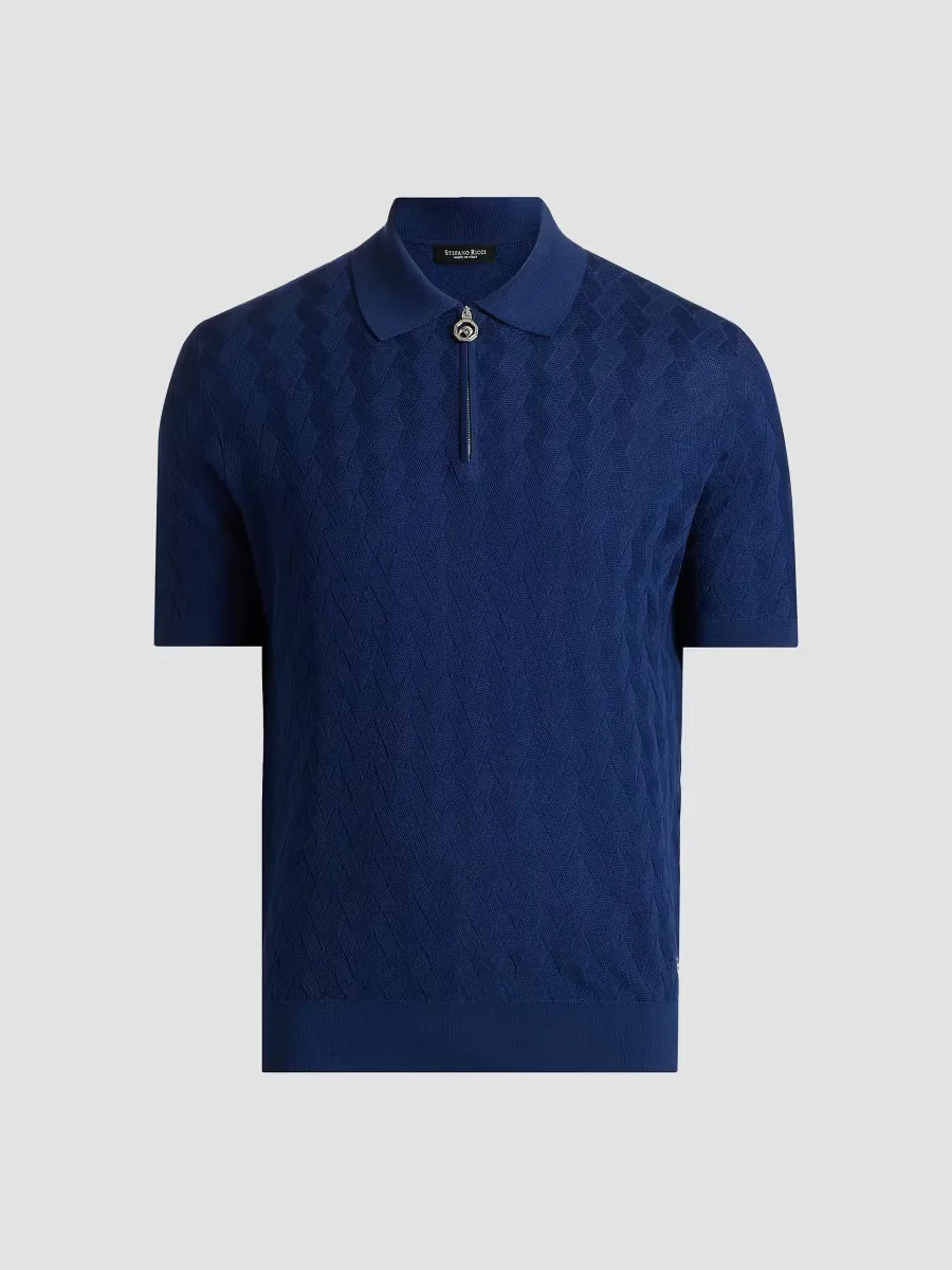 Textured Silk-Cotton Quarter-Zip Polo Shirt by Stefano Ricci