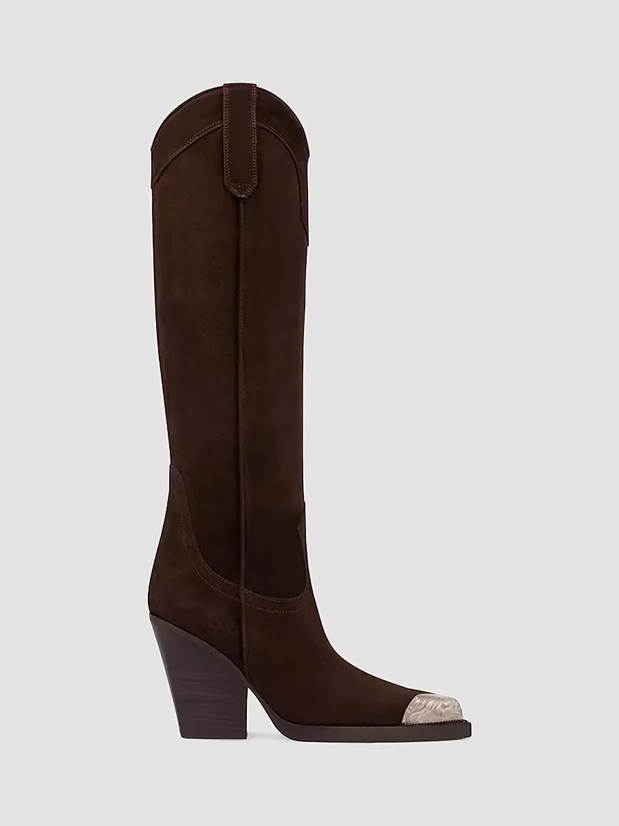 El Dorado 100MM Cap Toe Suede Knee-High Boots by Paris Texas