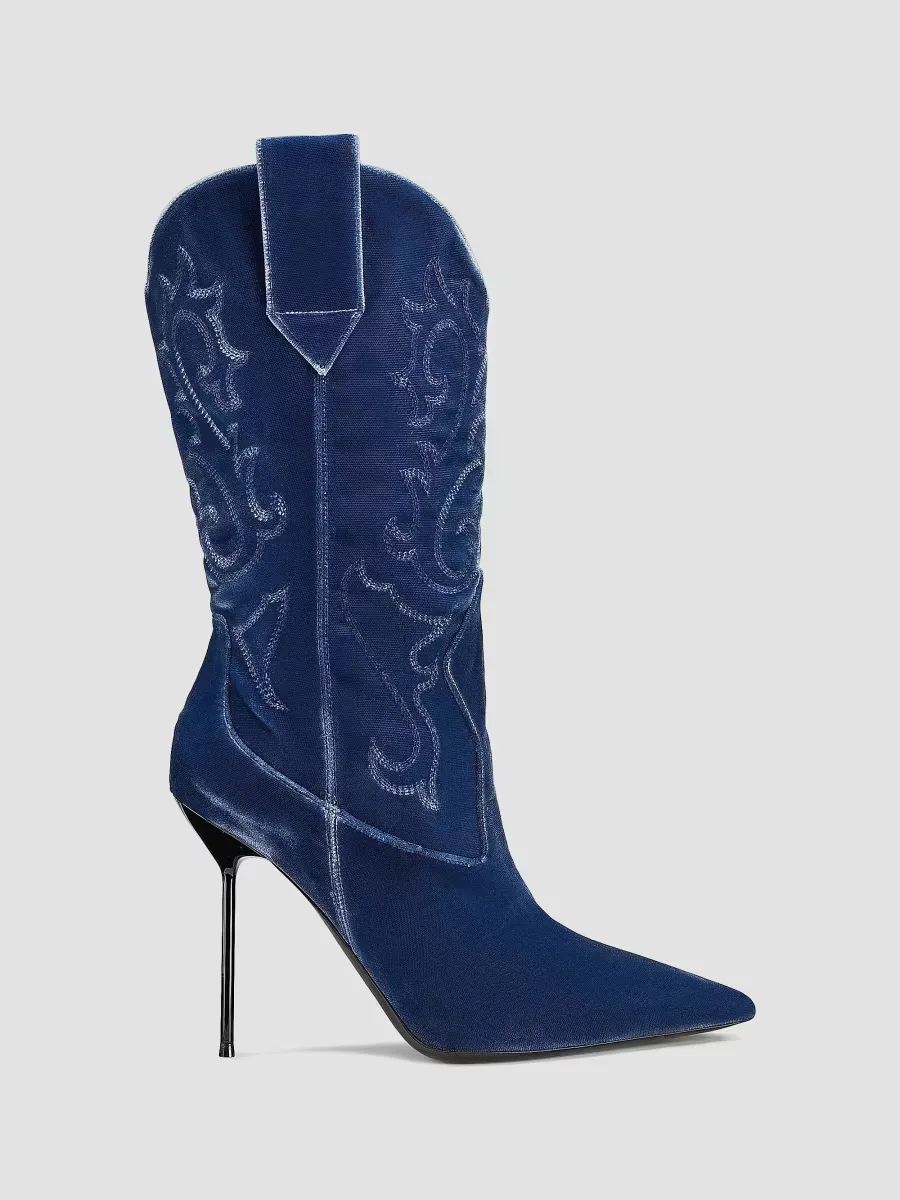 Lidia 105MM Embroidered Velvet Boots