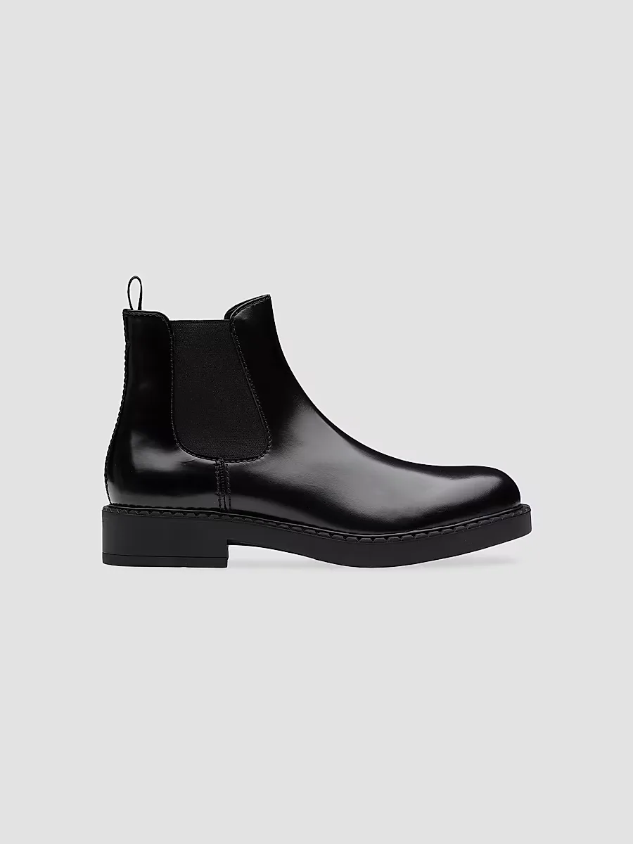 Brushed Leather Chelsea Boots by Prada