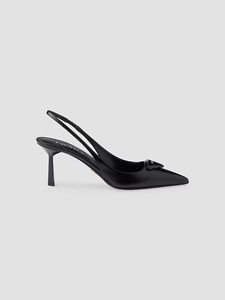 Saffiano 75MM Patent Leather Slingback Pumps by Prada