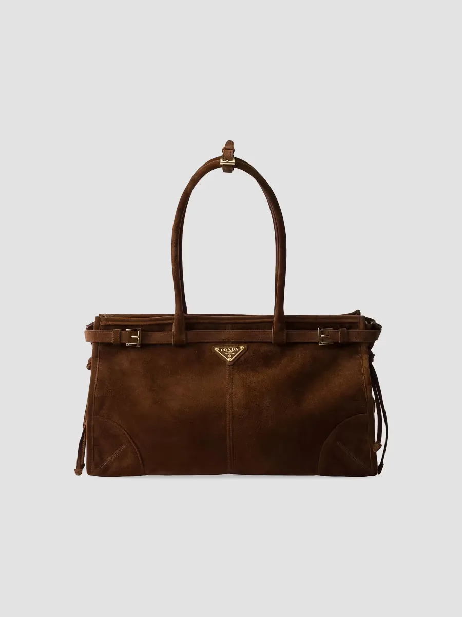 Bonnie Large Suede Top Handle Bag by Prada
