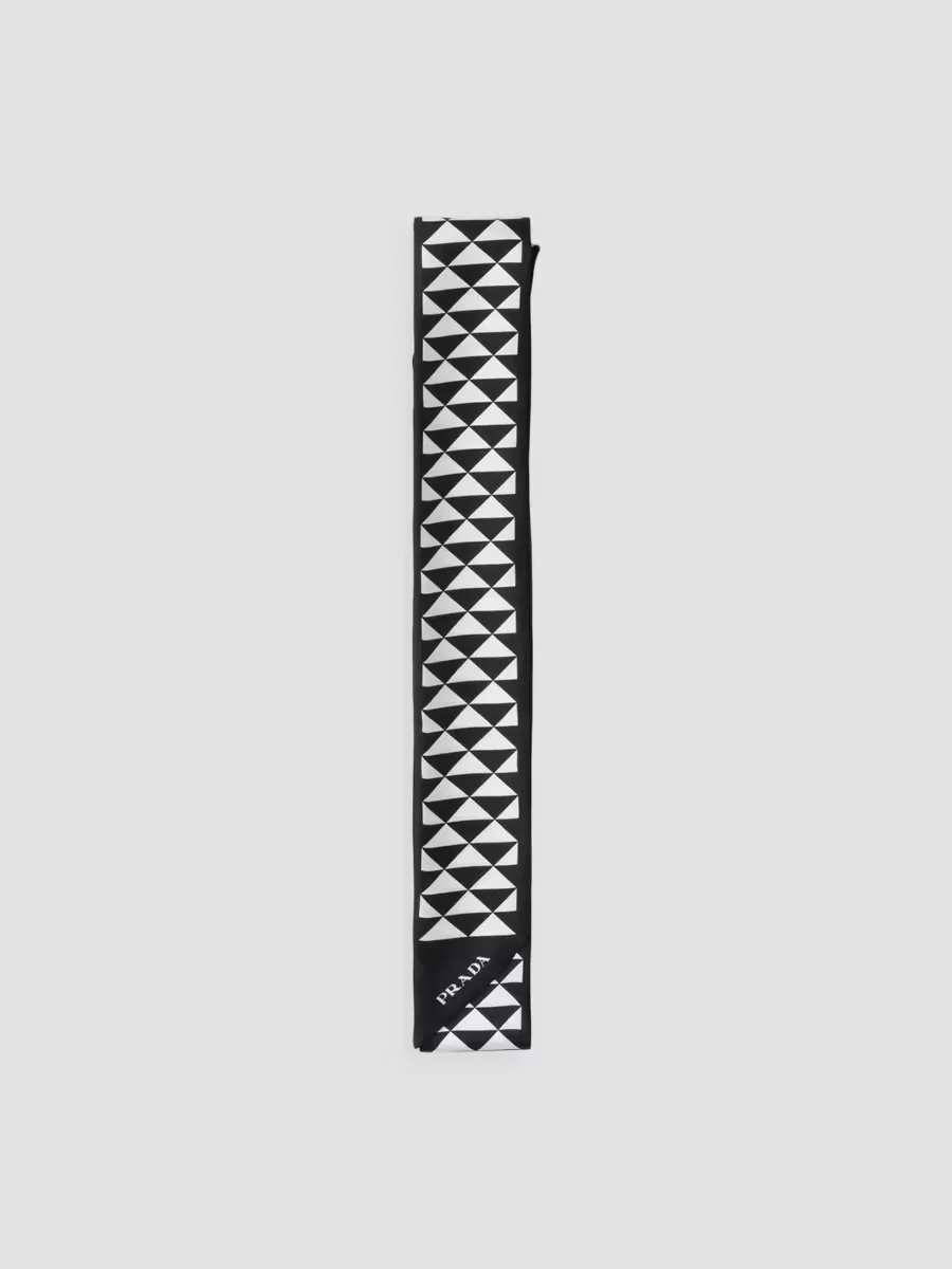 Long Skinny Printed Silk Twill Rectangular Scarf by Prada