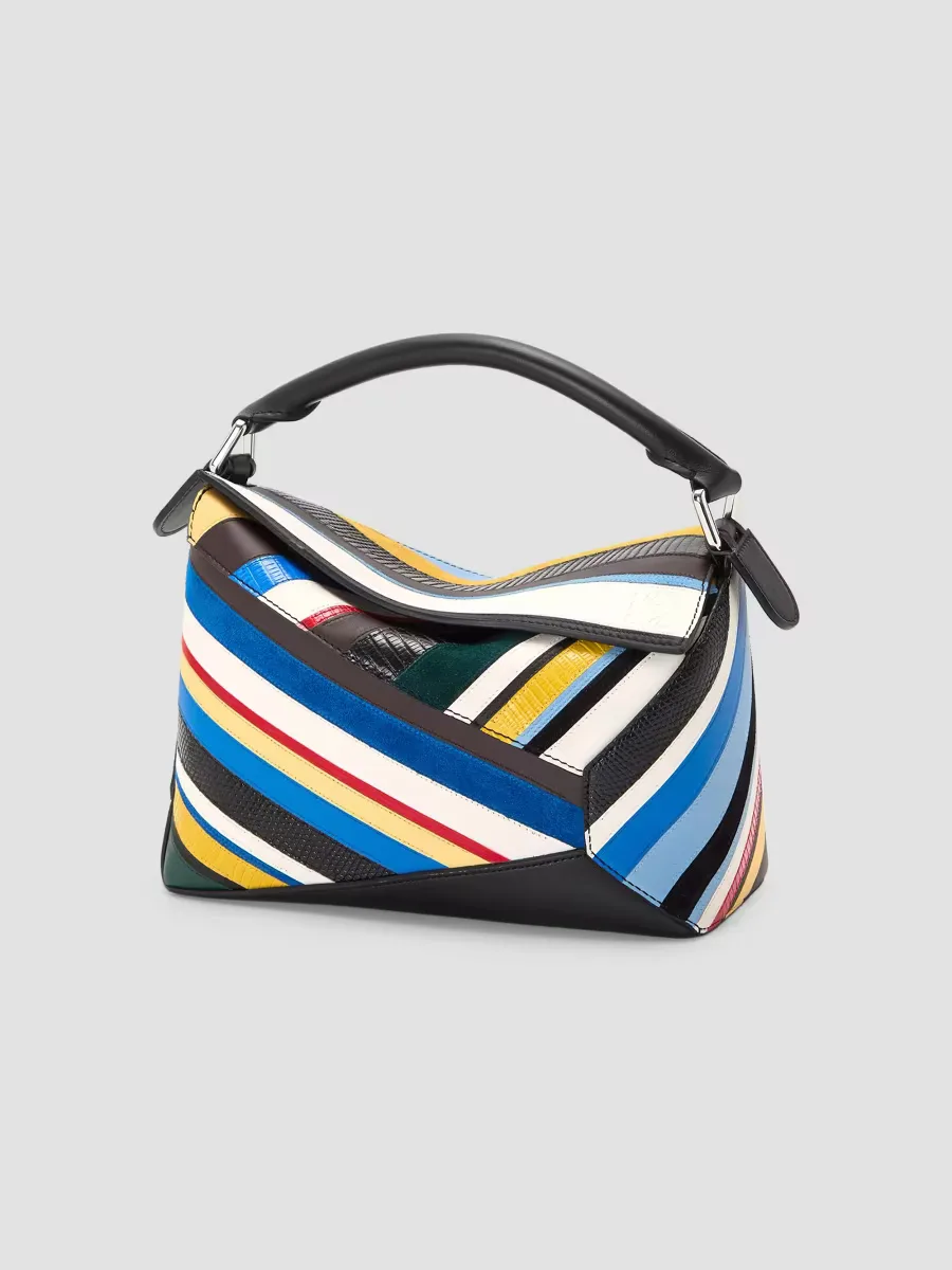 Puzzle Edge Small Striped Leather Top Handle Bag by LOEWE