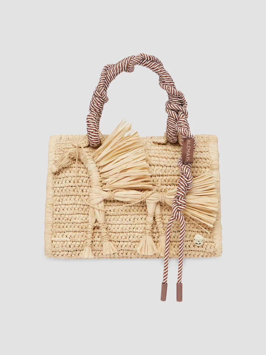 Ace Horse Raffia Box Top Handle Bag by ALMAIS