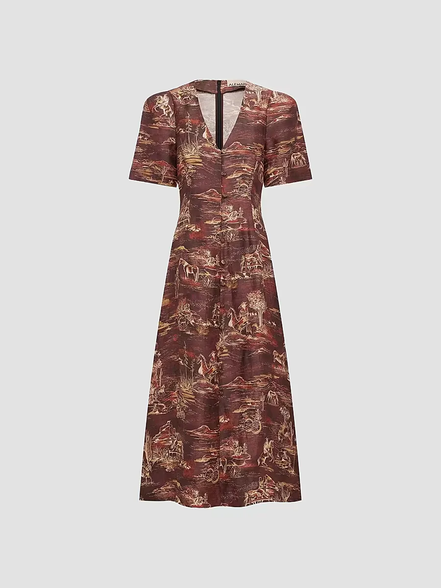 Ezra Printed Cotton-Blend Midi Dress by ALMAIS