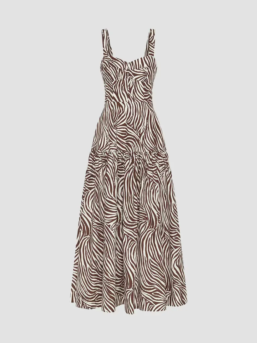 Nicholas the Label Valeria Zebra-Print Linen-Blend Midi-Dress by NICHOLAS
