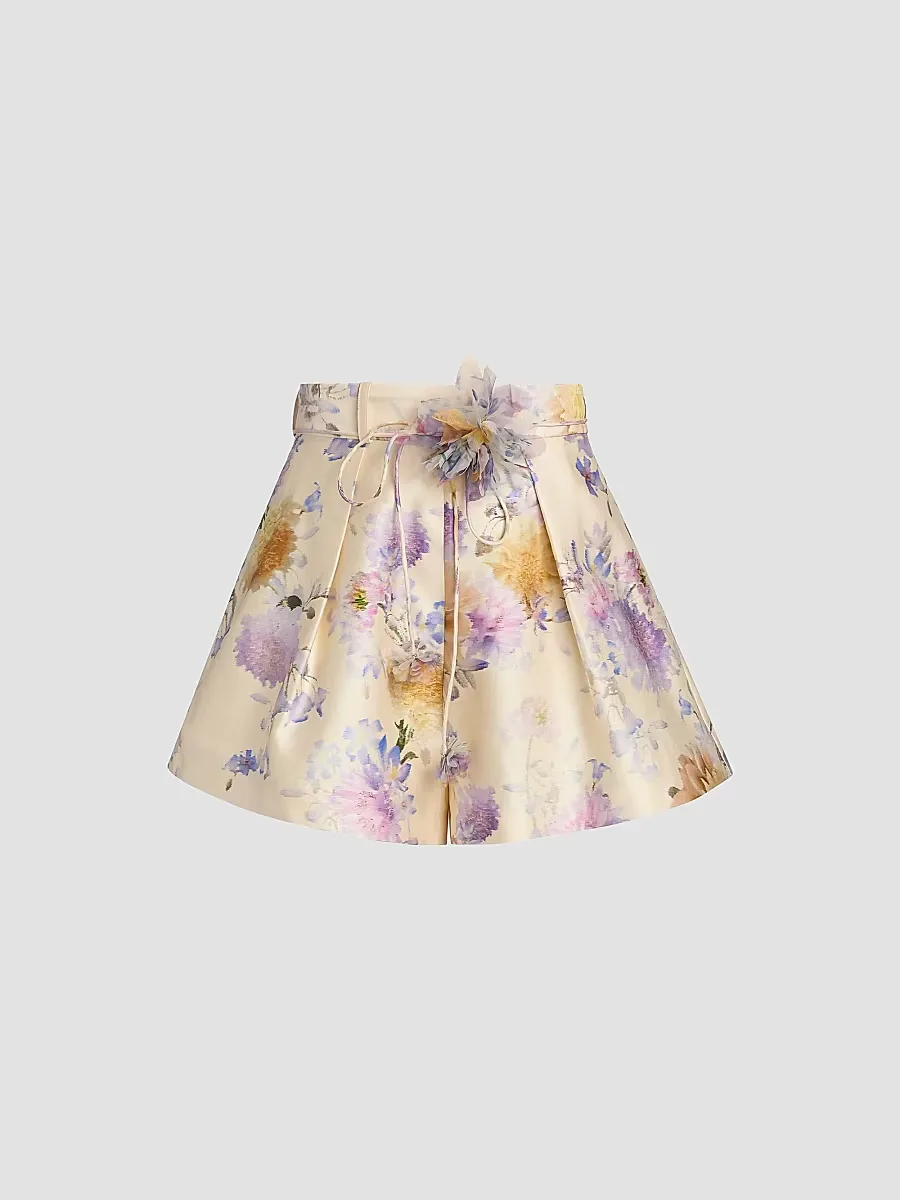 Luna Floral Silk-Cotton Tuck Shorts by Zimmermann