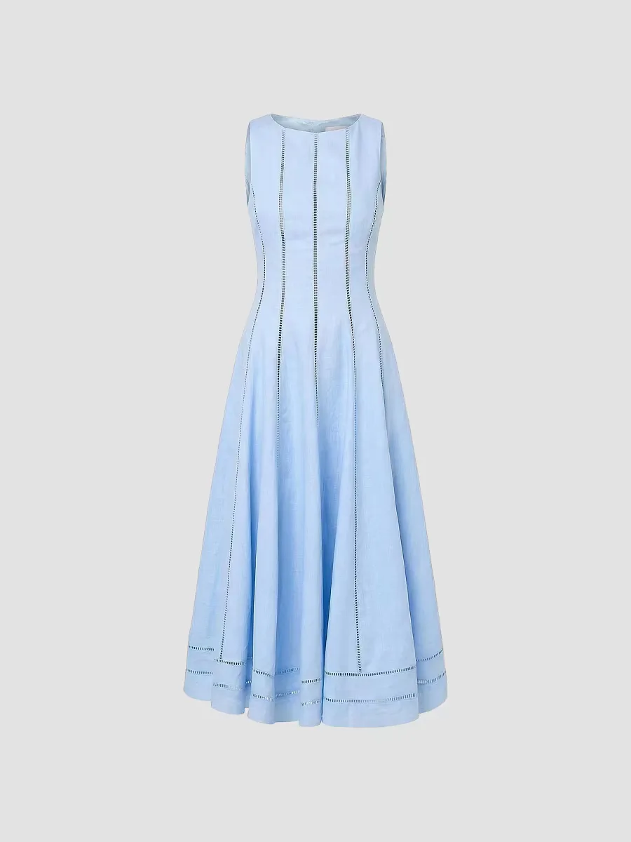 Nicholas the Label Lark Linen Lattice-Trim Midi-Dress