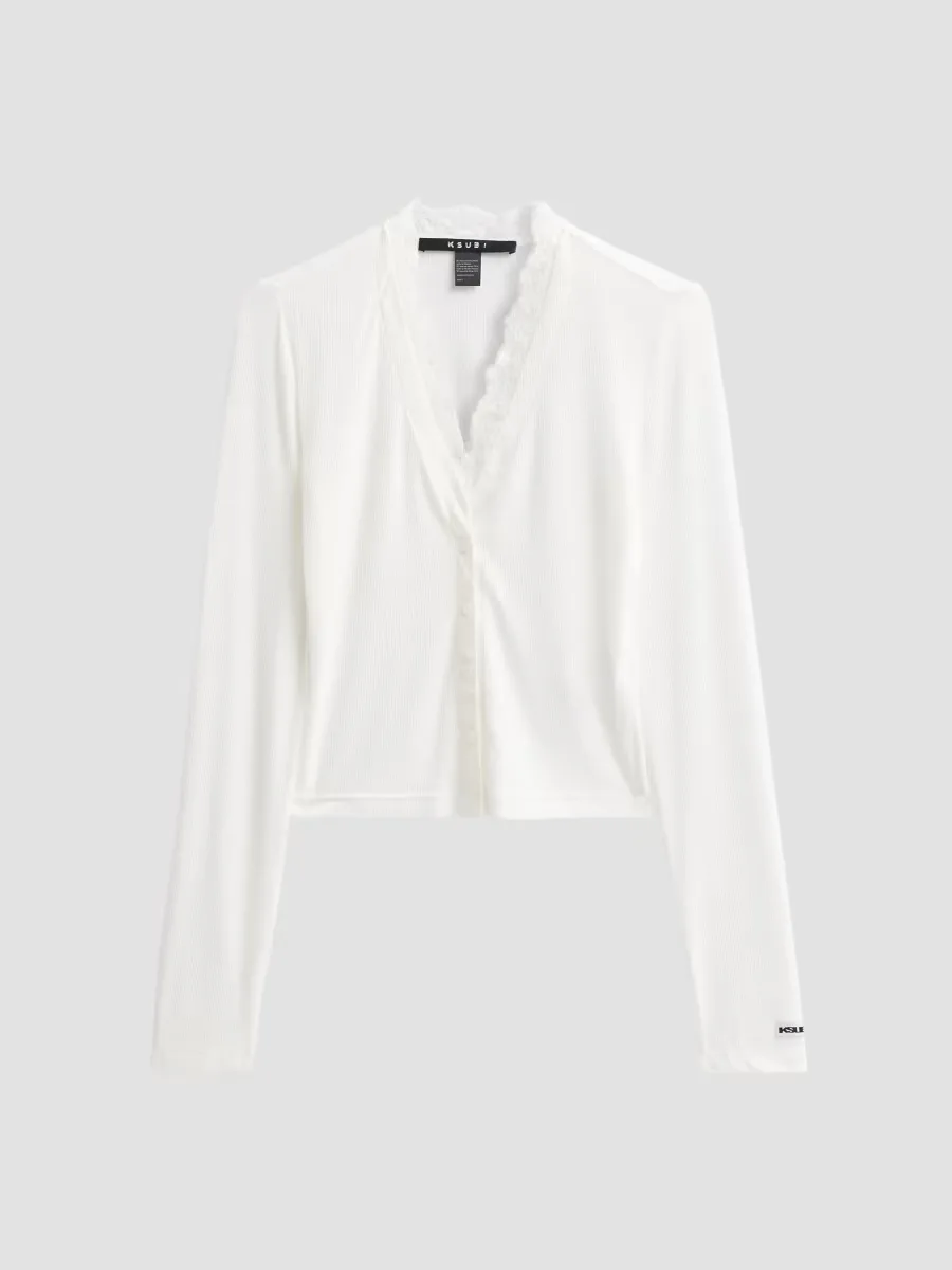 Mira Fitted Lace-Trim Long-Sleeve Top by Ksubi