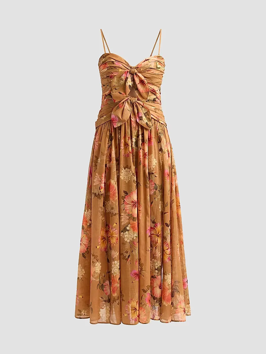 Mahon Floral Tie-Front Midi Dress by Zimmermann