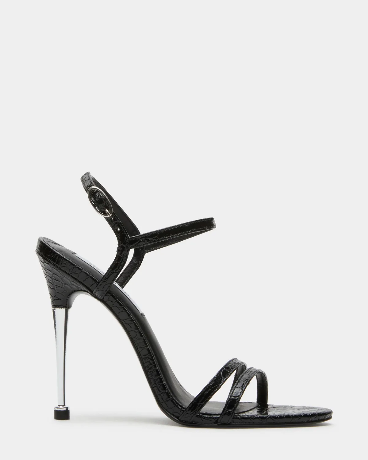 Bowie Strappy Heels - Black Crocodile - Leather