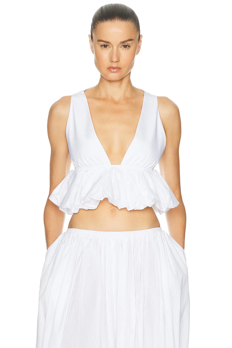 ALAA Peplum Openwork Crop Top by Alaa