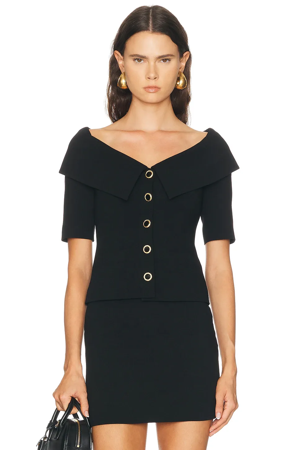 Alessandra Rich Wool Crepe Off the Shoulder Jacket by Alessandra Rich